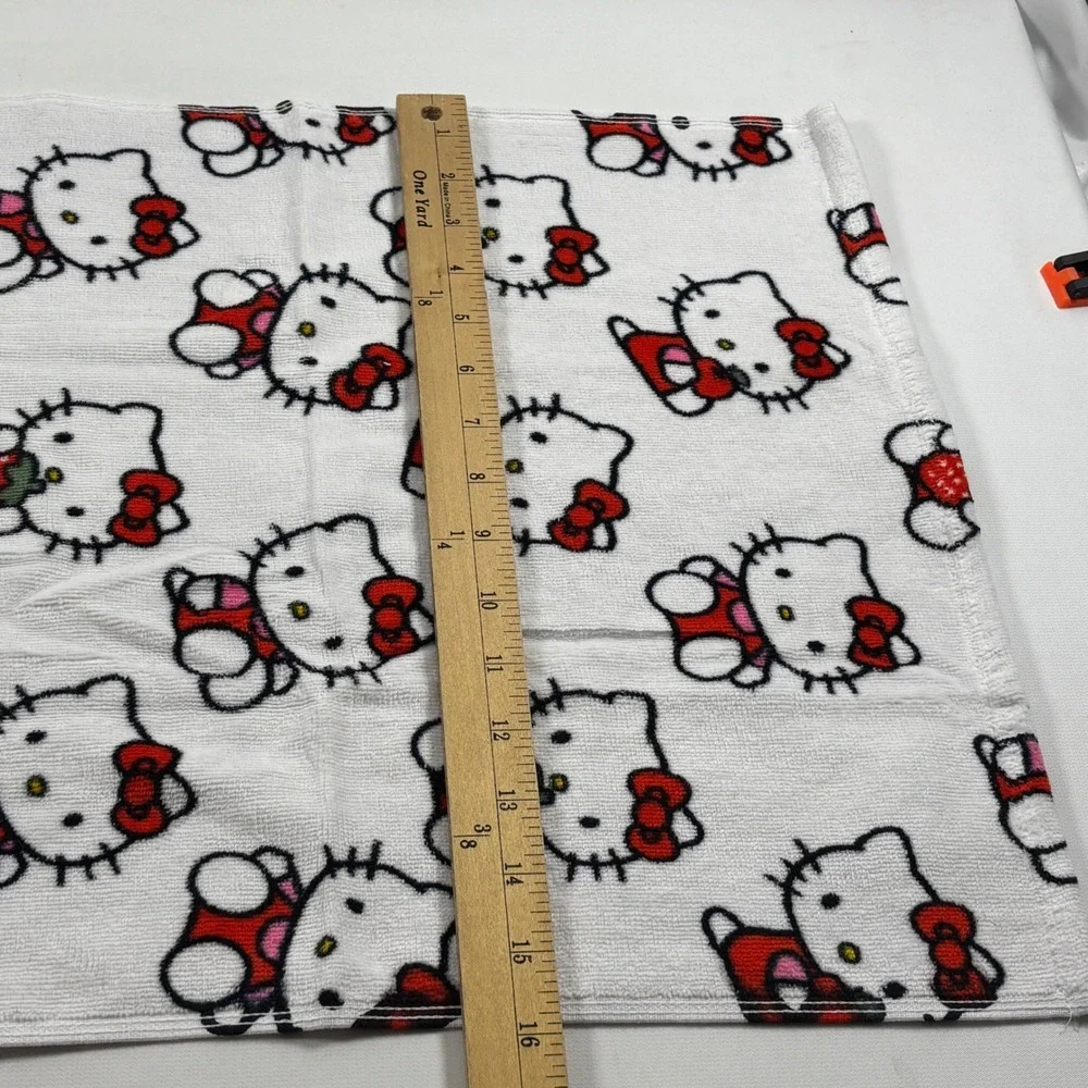 Hello Kitty Sanrio Hand Towel Set of 2 White Red Strawberry Cotton Terry 16x28